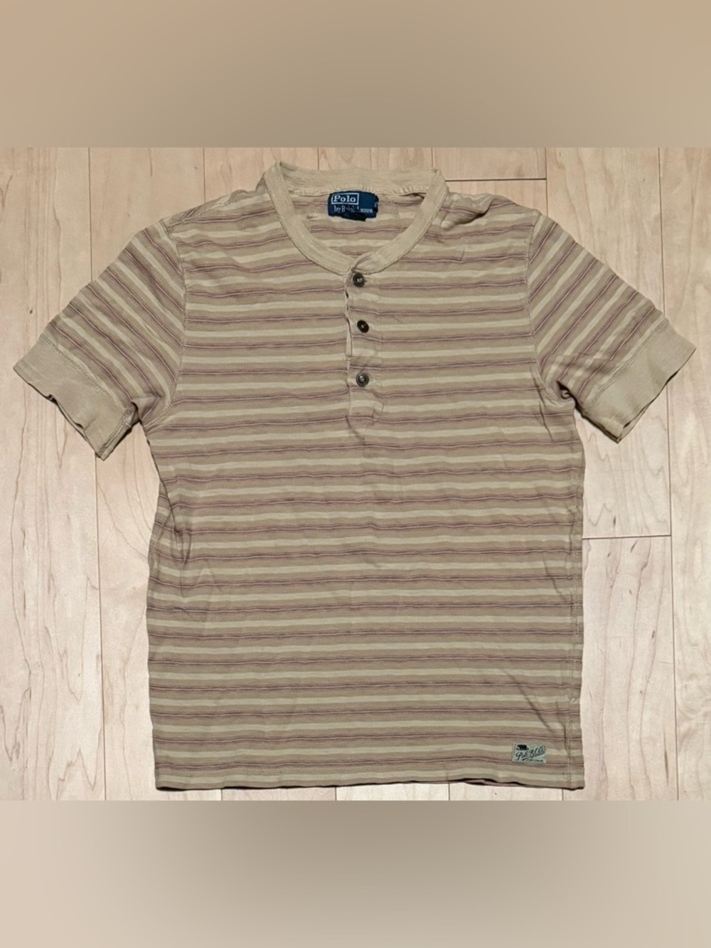 Polo Ralph Lauren Western S/S Henley Textured Beige Striped Men’s L (Fit M)
